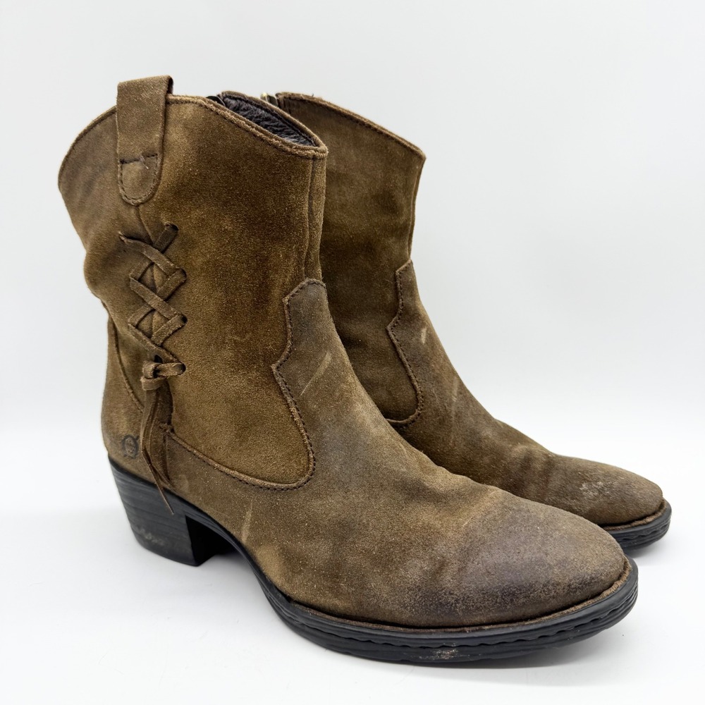 Born Karin Brown Leather Side Zip Western-Inspired Boots Brown Size 7.5 Boho